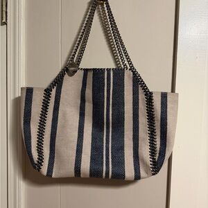 Stella McCartney Blue and Cream Striped Tote reversible can be worn inside out
